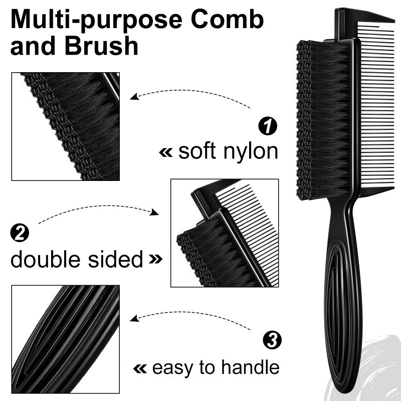 Rozer 4 Pcs Barber Fade Brush -2-in-1 Nylon Brush with Comb Professional for Barber and Stylist Comb Hair Styling Tool - Image 3